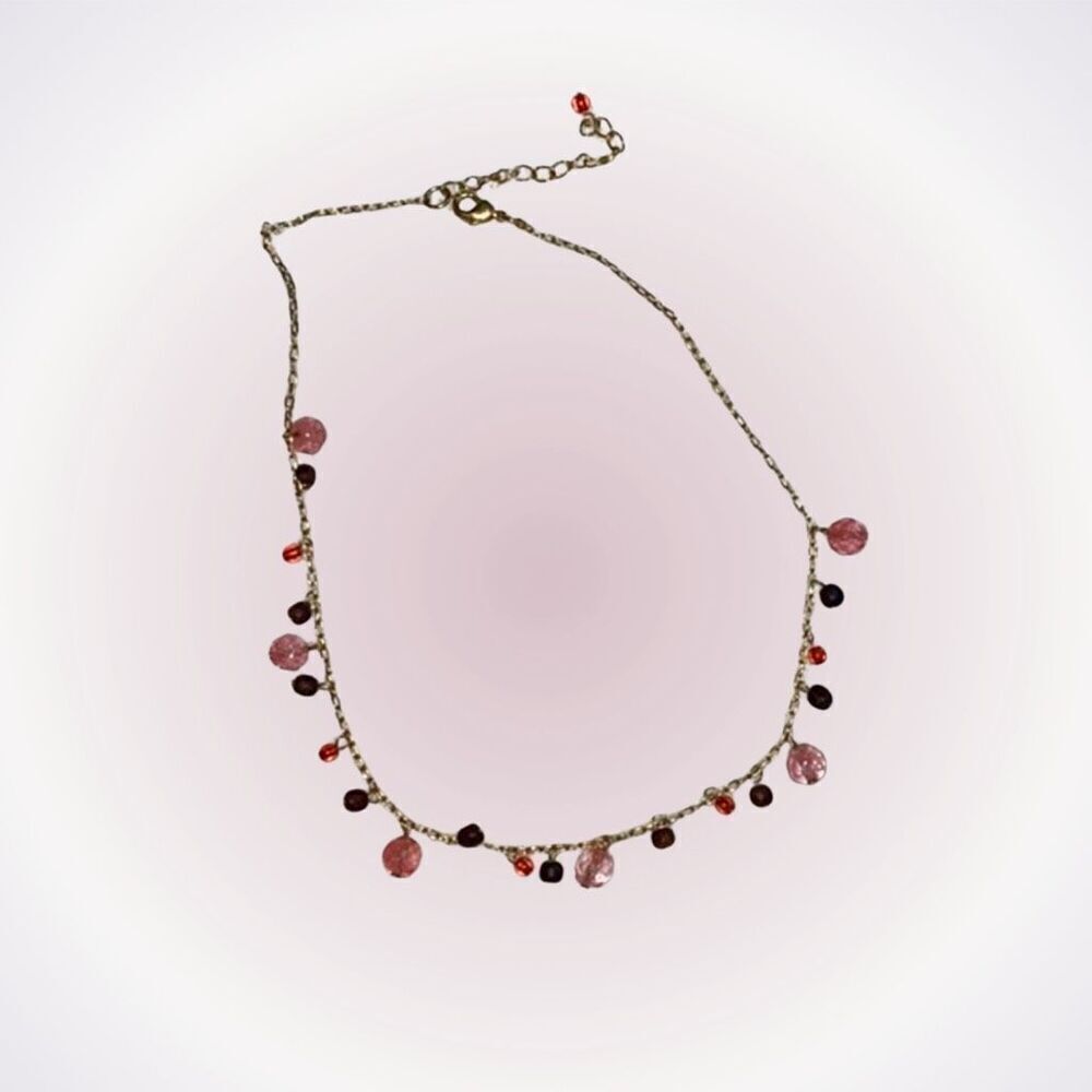 Red and gold beaded short chain necklace | Sz OS